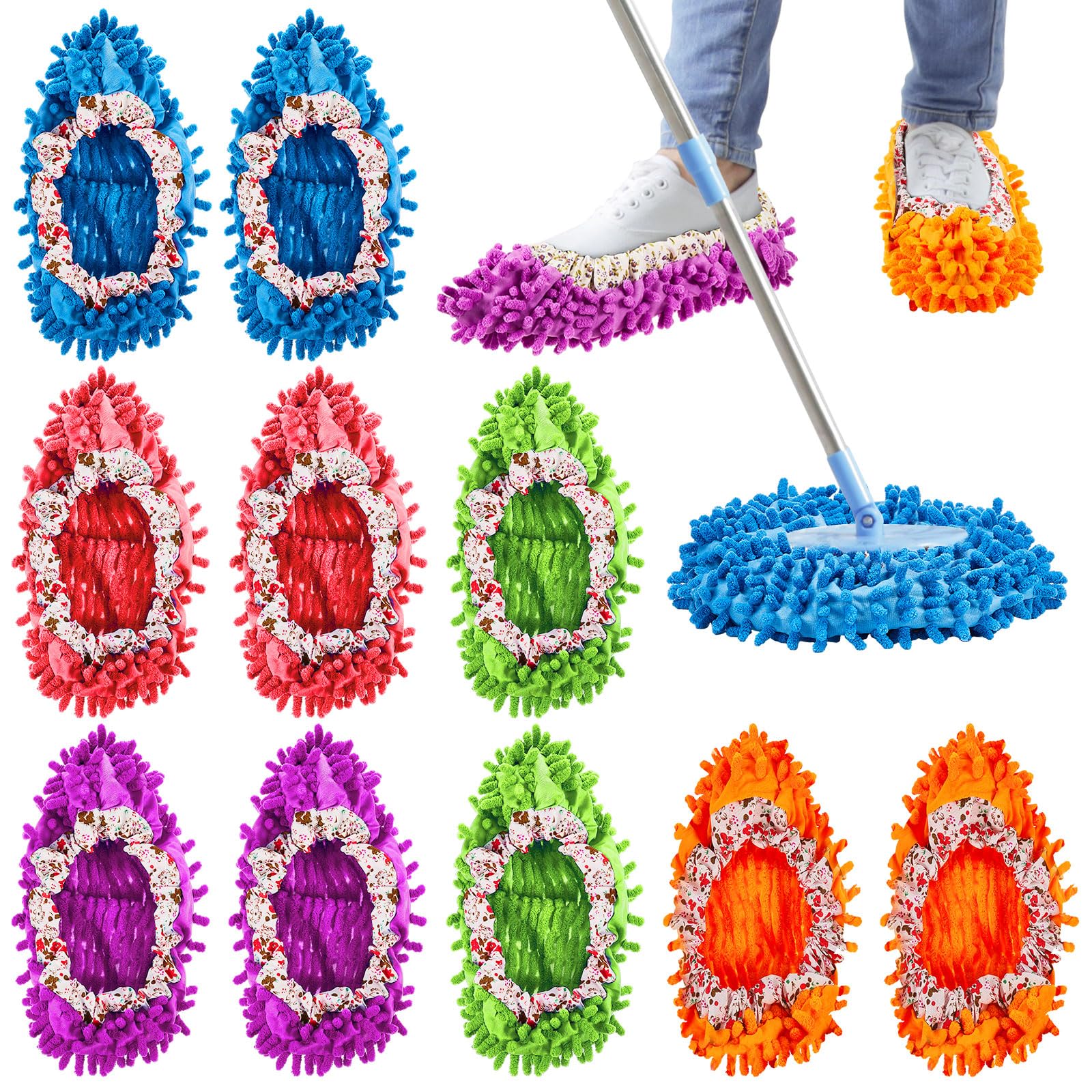 Chaussons en microfibre lavables 5 couleurs taille unique pour éliminer les taches au sol
