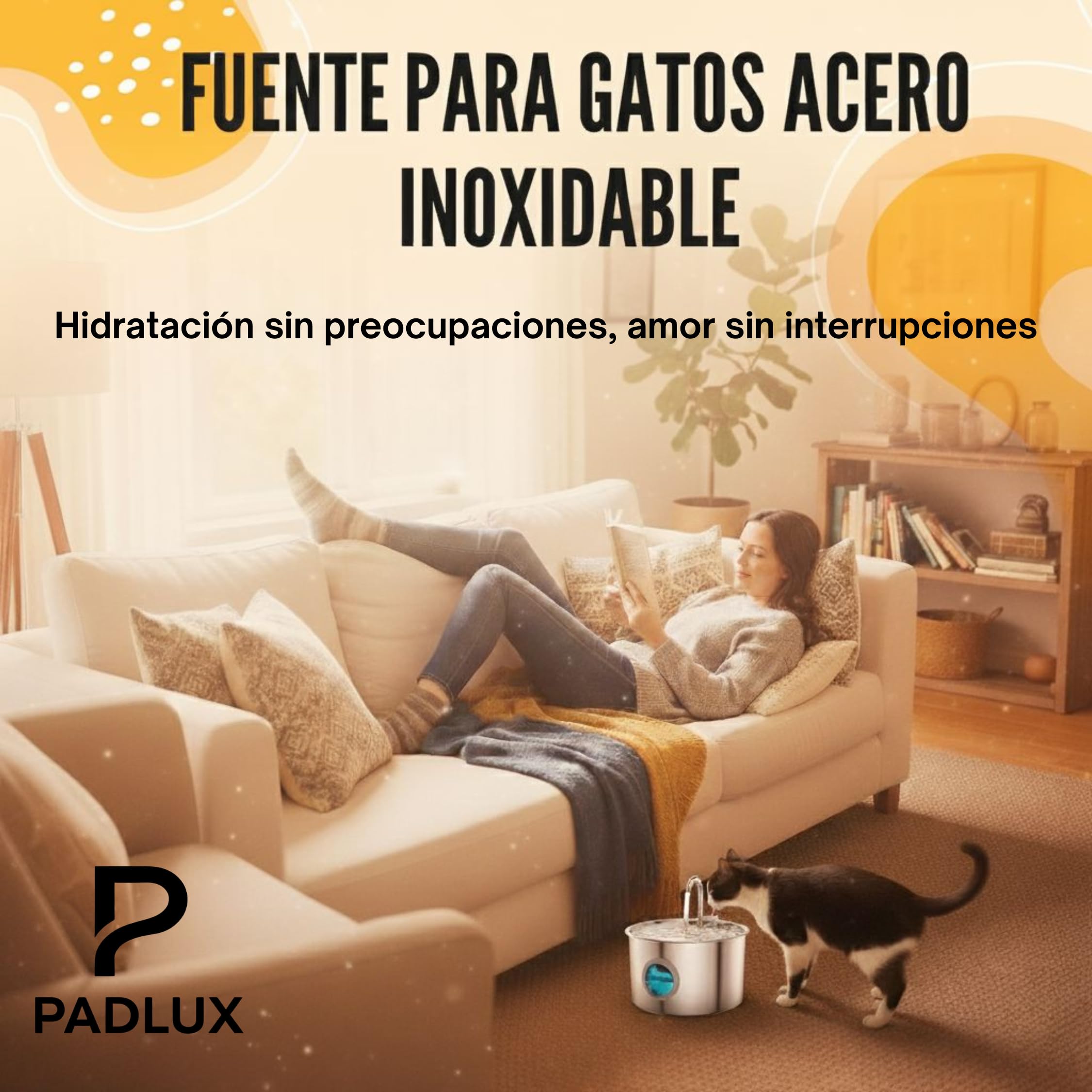 Fuente para Gatos de Acero Inoxidable 3,2L Automático – Bebedero Silencioso de Bajo Consumo con 2 Filtros y 3 Esponjas | Dispensador para Mascotas | Fuente de Agua para Gatos Premium