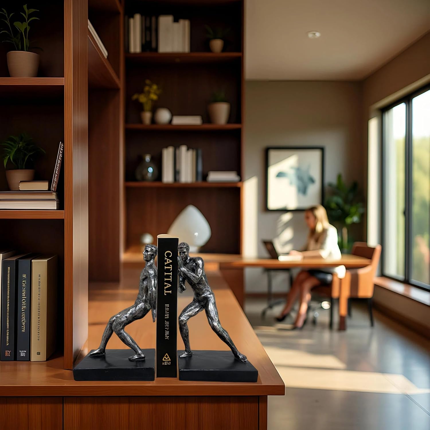 Abstract Sculpture Book Ends Decorative Bookends for Shelves, Modern Figure Bookends for Bookshelf Decor, Decorative Book Stoppers for Home Office Library