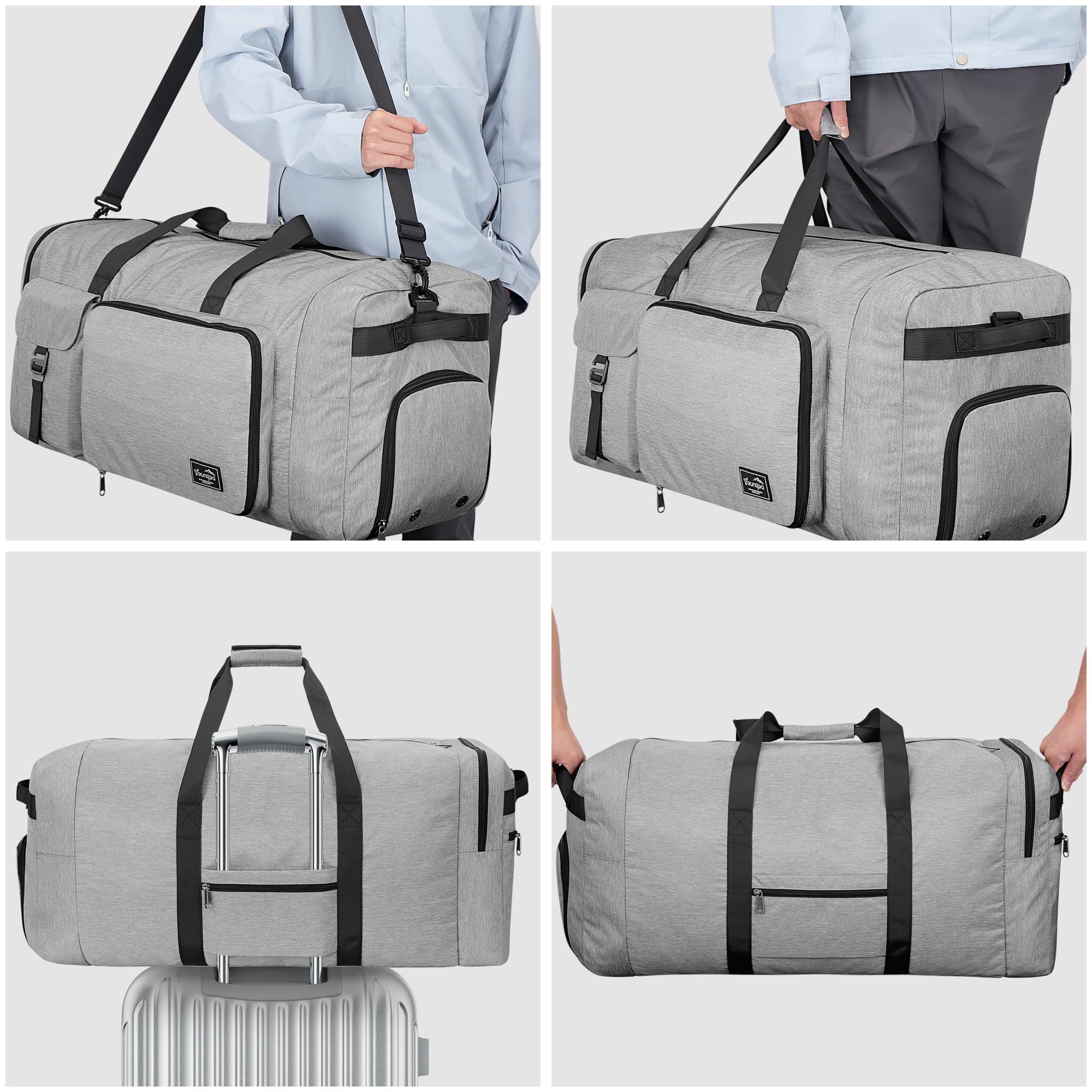 120L Borsone da Viaggio Pieghevole per Uomo e Donna, Grande Borsa Palestra con Scomparto per Scarpe, Borsa Sportiva Leggera e Impermeabile, Grigio