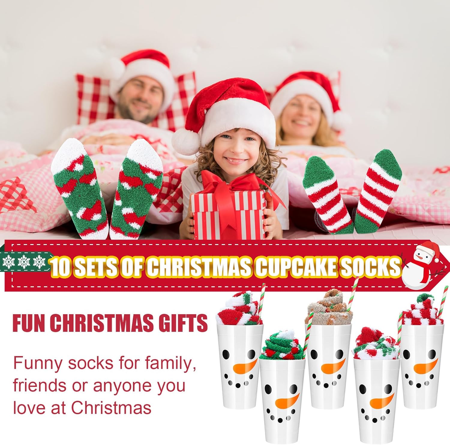 Glitopper 20 Pairs Funny Christmas Cupcake Fuzzy Socks Gifts for Women Cute Fluffy DIY Socks Winter Xmas Holiday Gifts Bulk