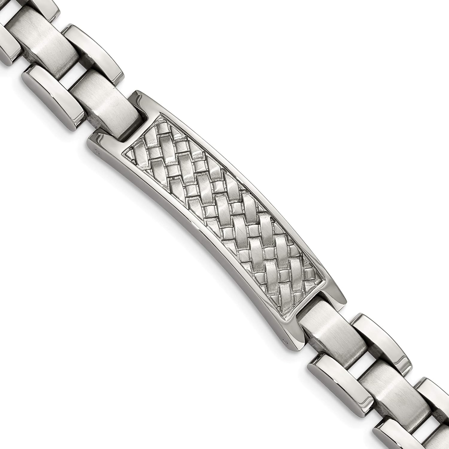 Men's Brushed and Polished Stainless Steel Weaved Pattern ID Bracelet, 8.5 Inches