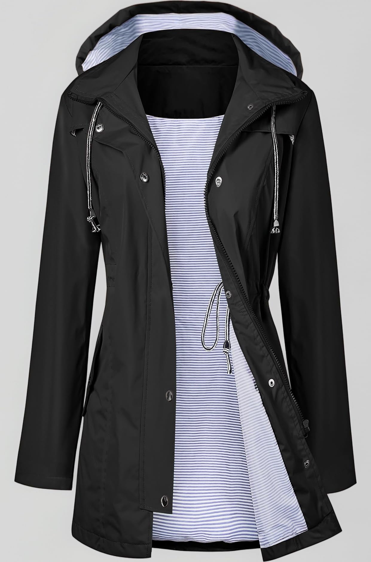 Raincoat Women Waterproof Long Hooded Trench Coats Lined Windbreaker Travel Jacket S-XXL