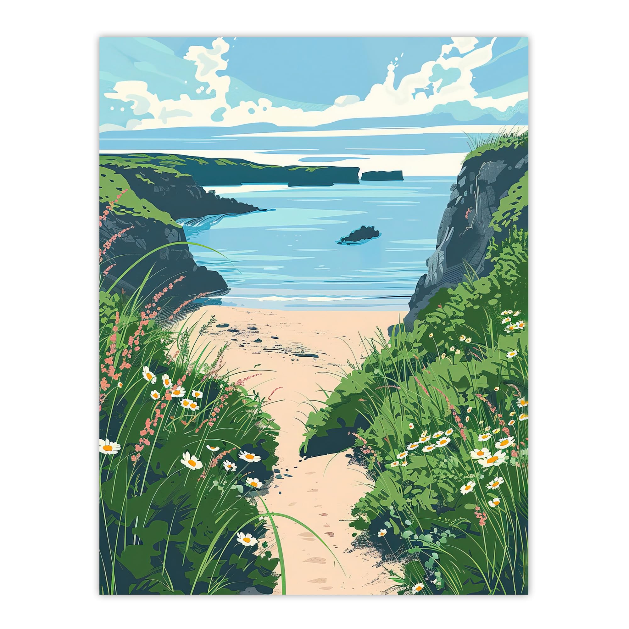 Artery8 Barafundle Bay Seaside Spring Flowers Wales Beach Living Room Extra Large XL Wall Art Poster Print