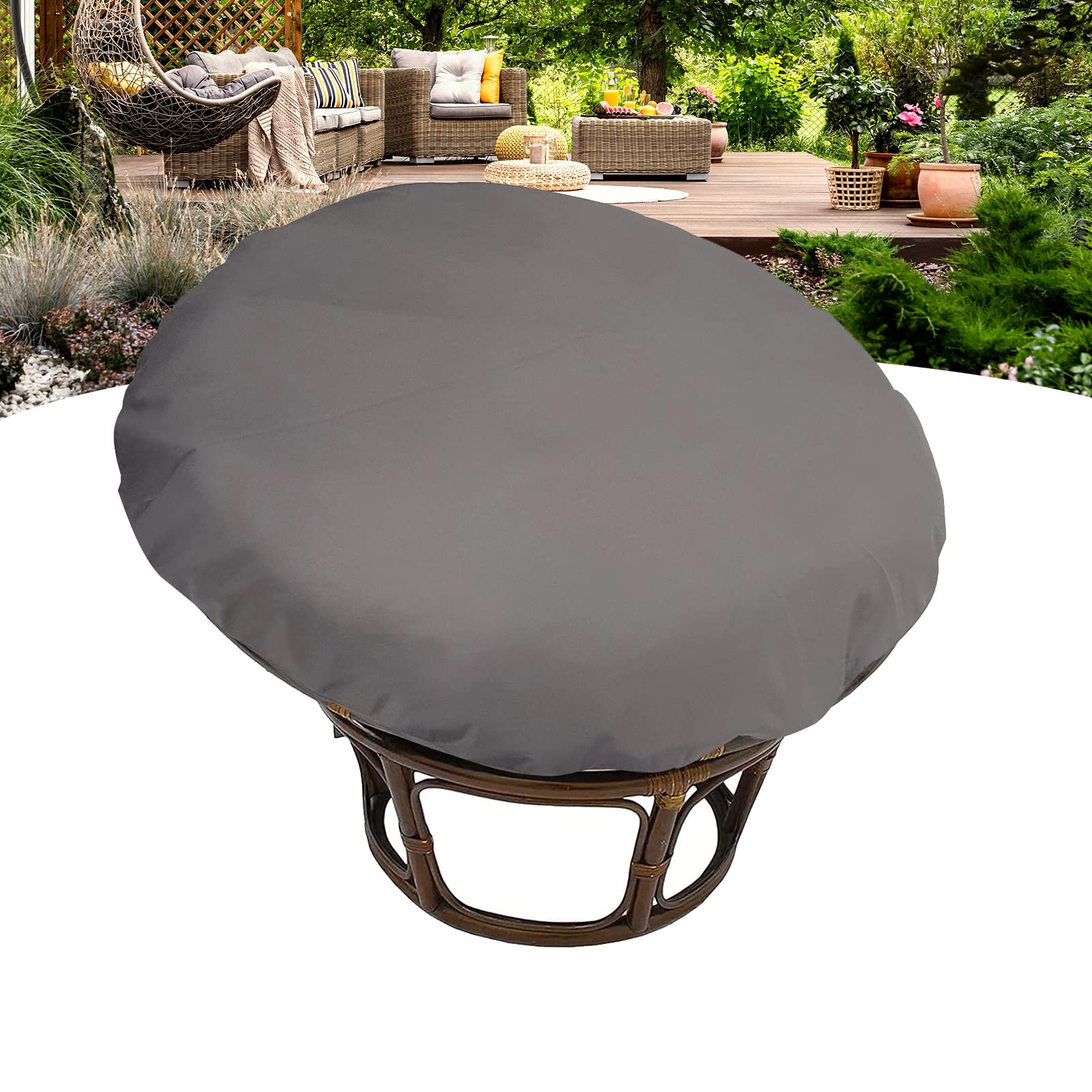 TDHLW Papasan Chair Cushion Cover Only,Outdoor Indoor Cushion Waterproof Slipcover with Fixed Strap for Papasan Cushion Only, for Papasan Wicker Egg Chair,dark gray,51 * 51in