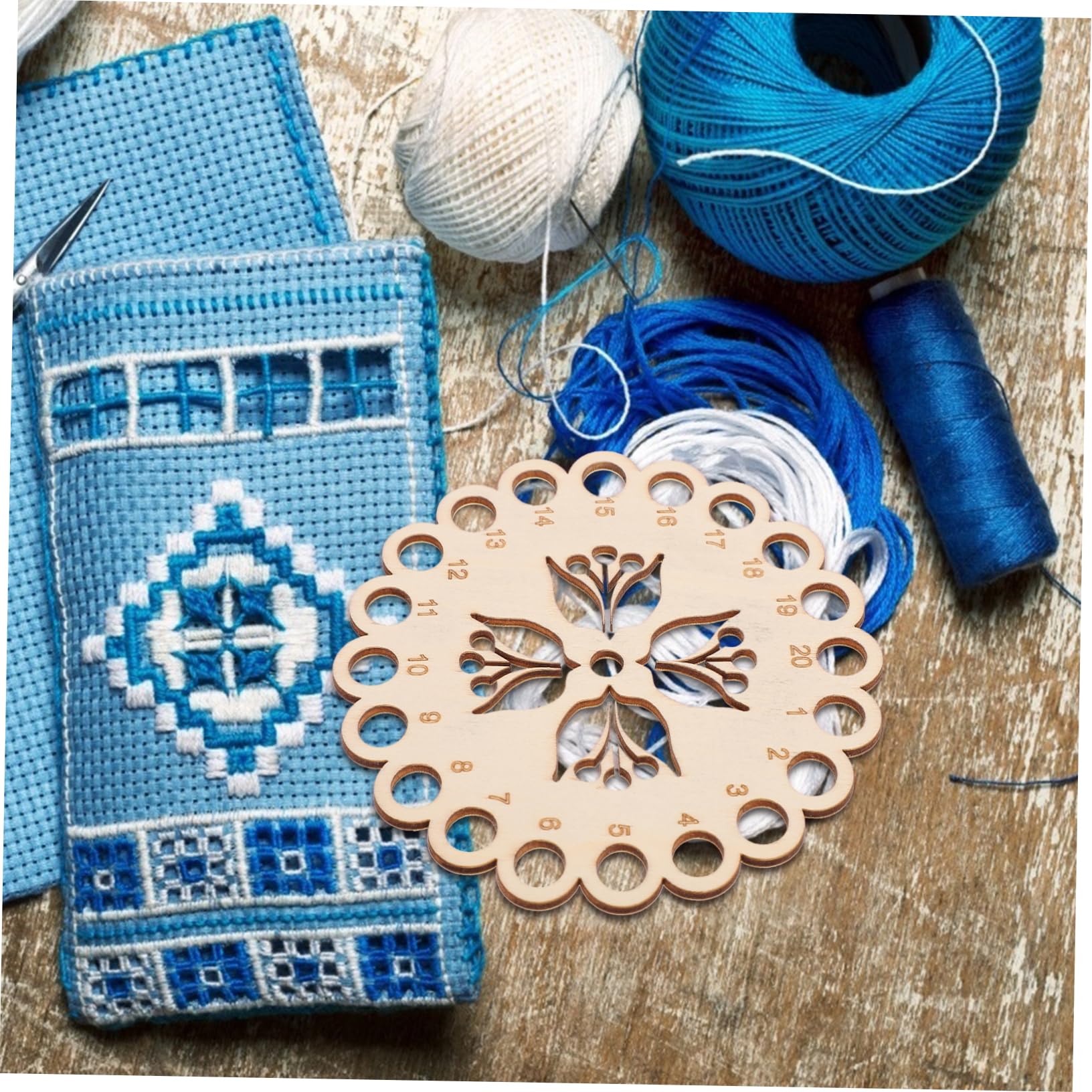 IWOWHERO Hollow Thread Organizer for Sewing Embroidery Floss Holder Cross Stitch Thread Holder Sturdy Wooden Plate