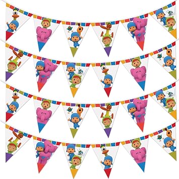 Treasures Gifted Officially Licensed Pocoyo Party Supplies Set of 2 Pennant Banners - 2 Pre-strung Triangle Pennant Banners - Pocoyo Birthday Decorations