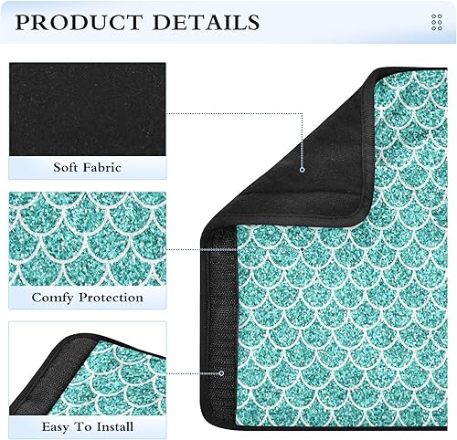 Miniatura 4 de Cojín de cinturón de seguridad de coche con escamas de sirena verde azulado con purpurina, almohadilla suave para cinturón de seguridad, lavable,