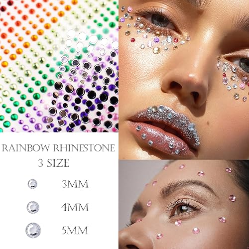 Miniatura 3 de 1250 calcomanías de diamantes de imitación autoadhesivas, gemas de arco iris para cara, cabello, uñas, brillantina, calcomanías de diamantes
