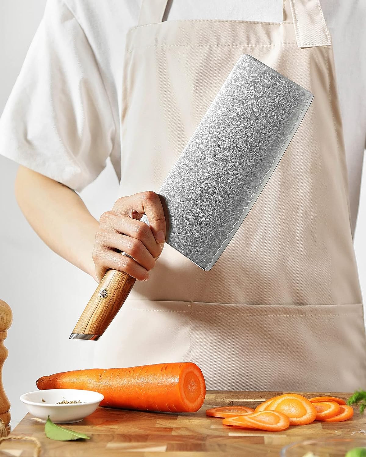XINZUO Cleaver Knife 7.5 Inch, 73 Layer Damascus Steel Powder Steel Core Chinese Chef's Knife, Multifunction Vegetable Meat Slicing Knife with Olive Wood Handle -Lan Series — Amazon image 8