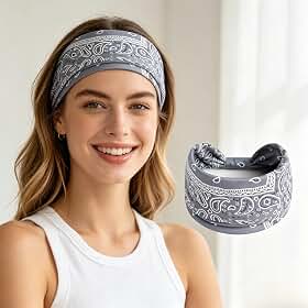 Bandanas Boho para mulheres, faixa de cabeça africana grande vintage Paisley larga, elástica, antiderrapante, para suor, ioga, corrida, esportes, acessórios de cabelo