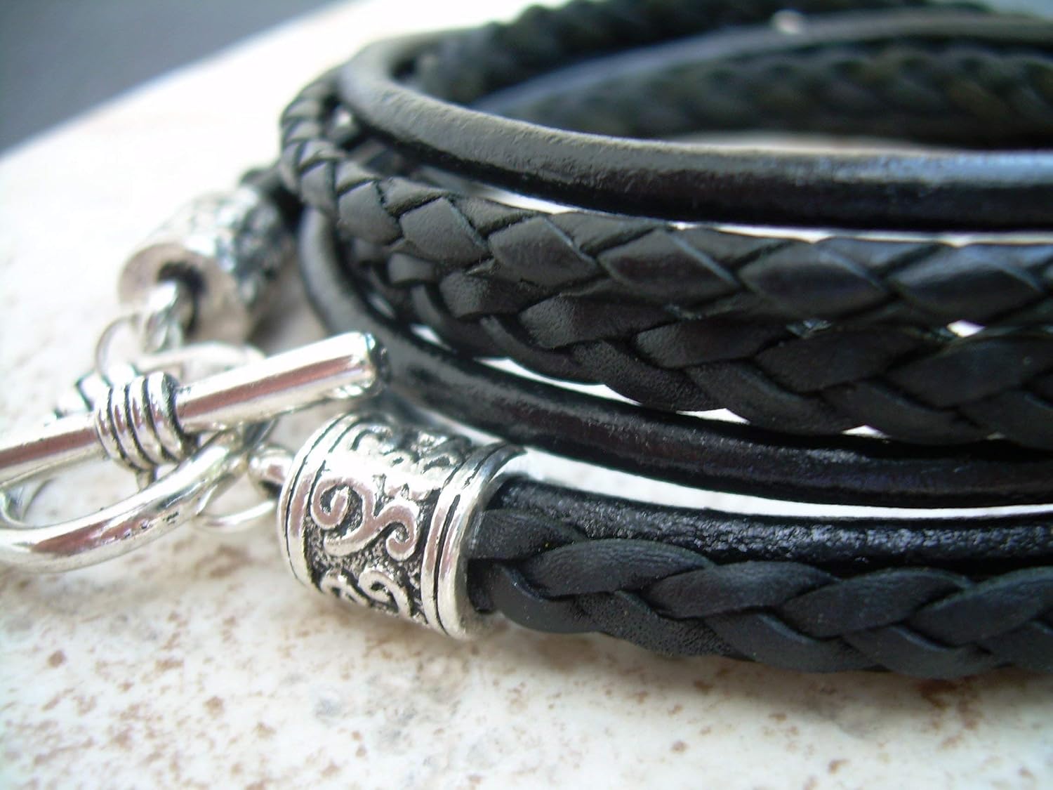 Handmade Womens Triple Wrap Black leather Bracelet, Leather Bracelet, Womens Bracelet, Womens Jewelry, Black, Womens Gift, Gift for Her,Wrap Bracelet