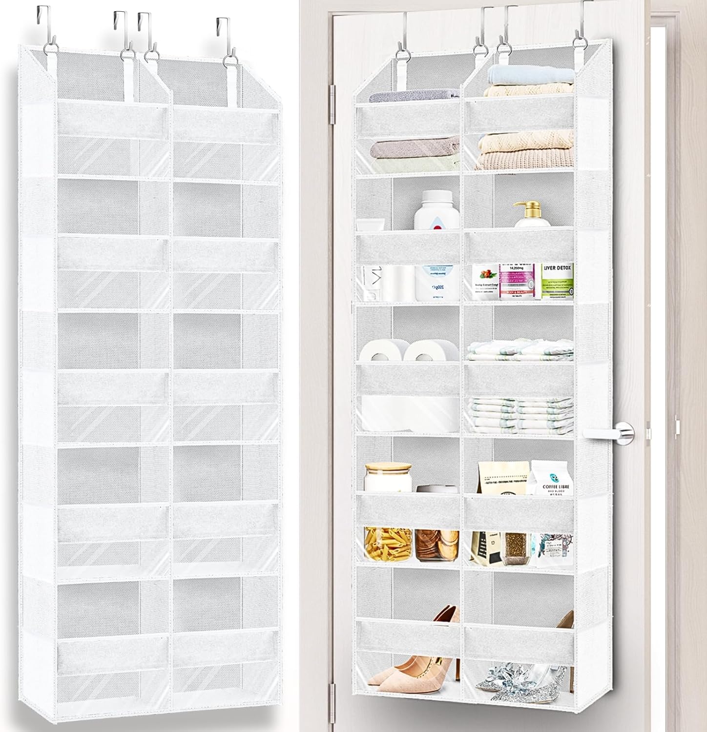 White Over The Door Organizer 5 Tiers, Extra Large Behind Door Storage of 10 Compartments, 80 lbs Weight Capacity Over The Door Storage, Hanging Organizer for Closet, Diaper Organizer