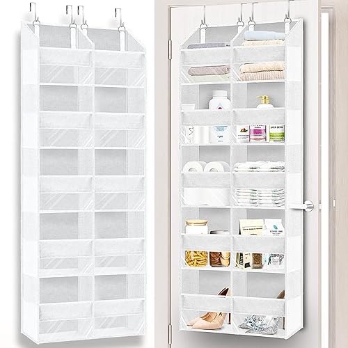 Over The Door Organizer 5 Tiers, Extra Large Behind Door Storage of 10 Compartments, 80 lbs Weight Capacity Hanging Storage Organizer with Clear Window Kids Toys, Shoes,Diapers, Room Storage, White