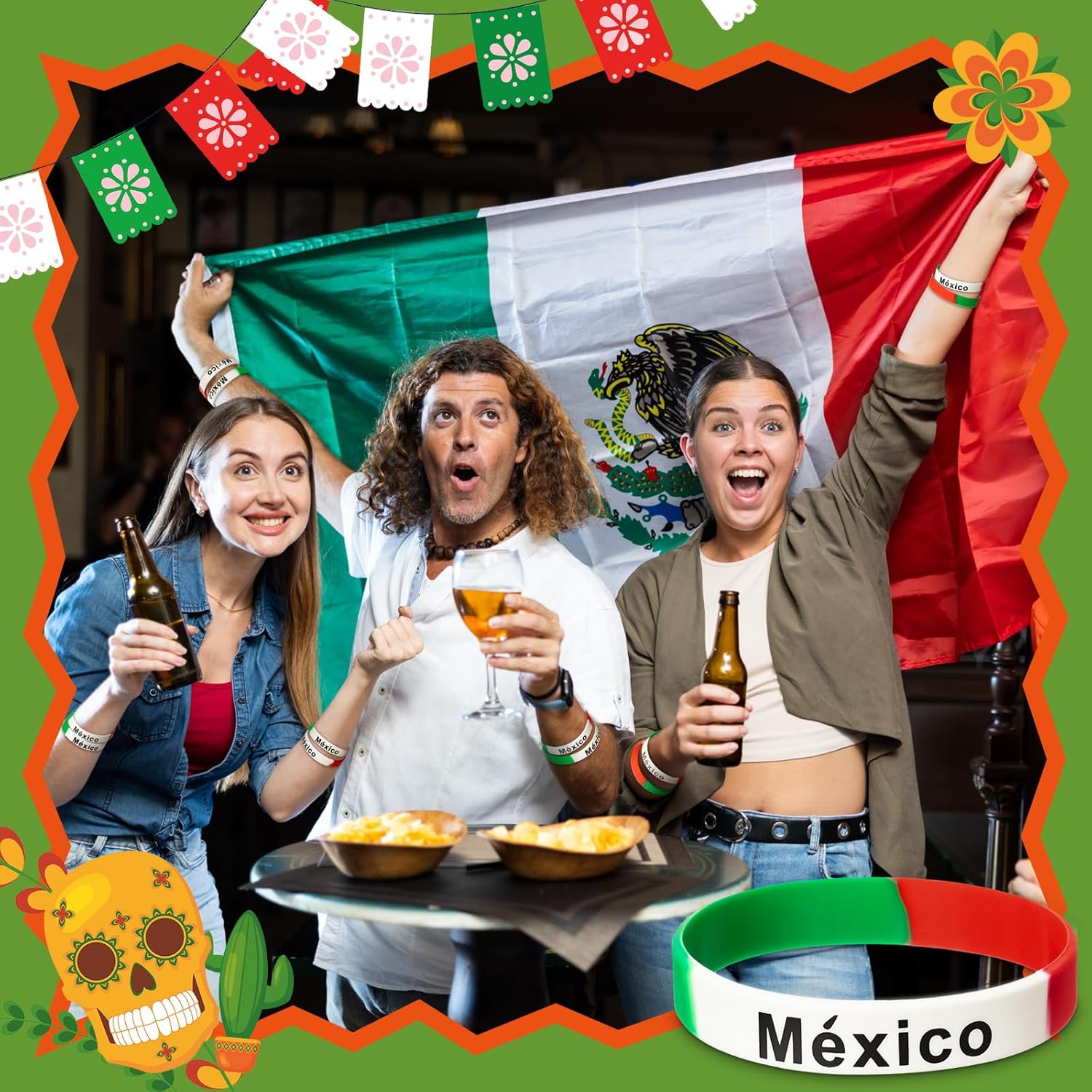 Leitee 60 Pcs Mexico Silicone Bracelets 16 De September Mexico Decorations Mexican Independence Day Decorations Mexican Souvenirs Bulk for Party Favor