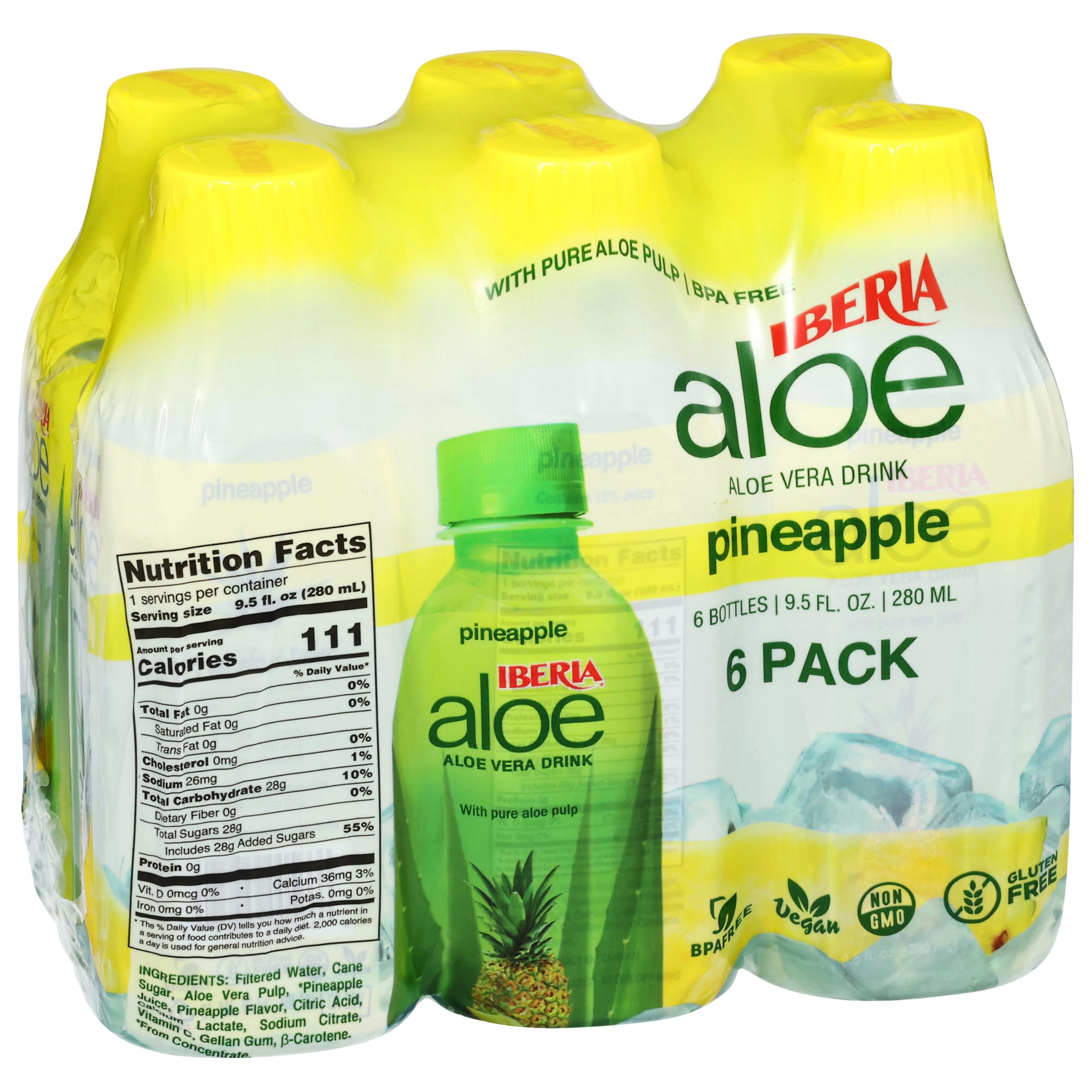 Iberia Aloe Vera Juice Drink With Aloe Pulp, Pineapple, 9.5 Fl Oz (Pack of 6)