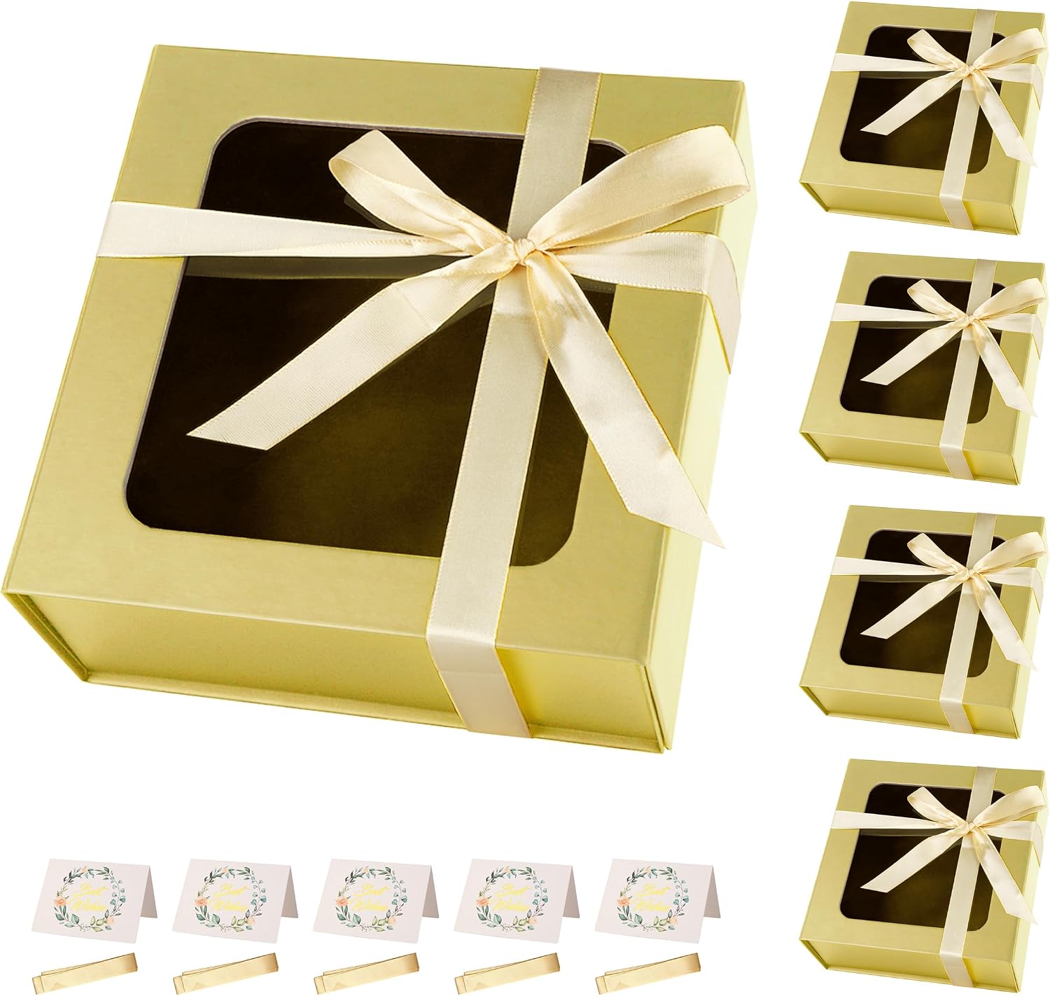 Gold Gift Boxes with Window,7.5"x7.5"x3.1" Magnetic Closure Lid Gift Boxes