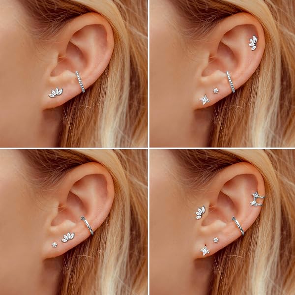 Adramata G23 Titanium Piercing Helix Piercing Tragus Hypoallergenic Piercing Labret Lip Internally Threaded Monroe Medusa Piercing Small CZ Ear Piercing Conch Tragus Helix Piercing Gold Silver - 4