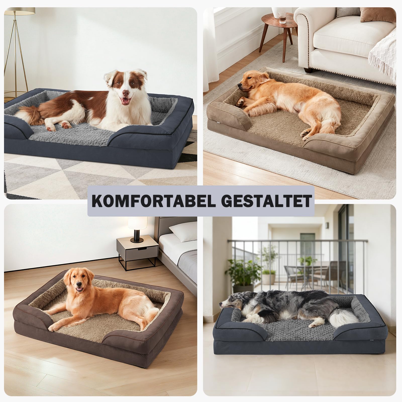 JOEJOY Cuccia Cane Interno Taglia Grande, Cuscino Cane Impermeabile Sfoderabile e Lavabile, struttura a nido d'ape con tre Lati Rialzati Ortopedico, Cuccia Divano per Cani, Grigio