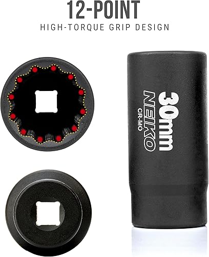 Miniatura 3 de NEIKO 02522A 30mm Enchufe 12" Accionamiento de Impacto Profundo Enchufe de Eje y Tuerca de Eje 12 Puntos Cromo Molibdeno Cr-Mo Cubo de Pozo