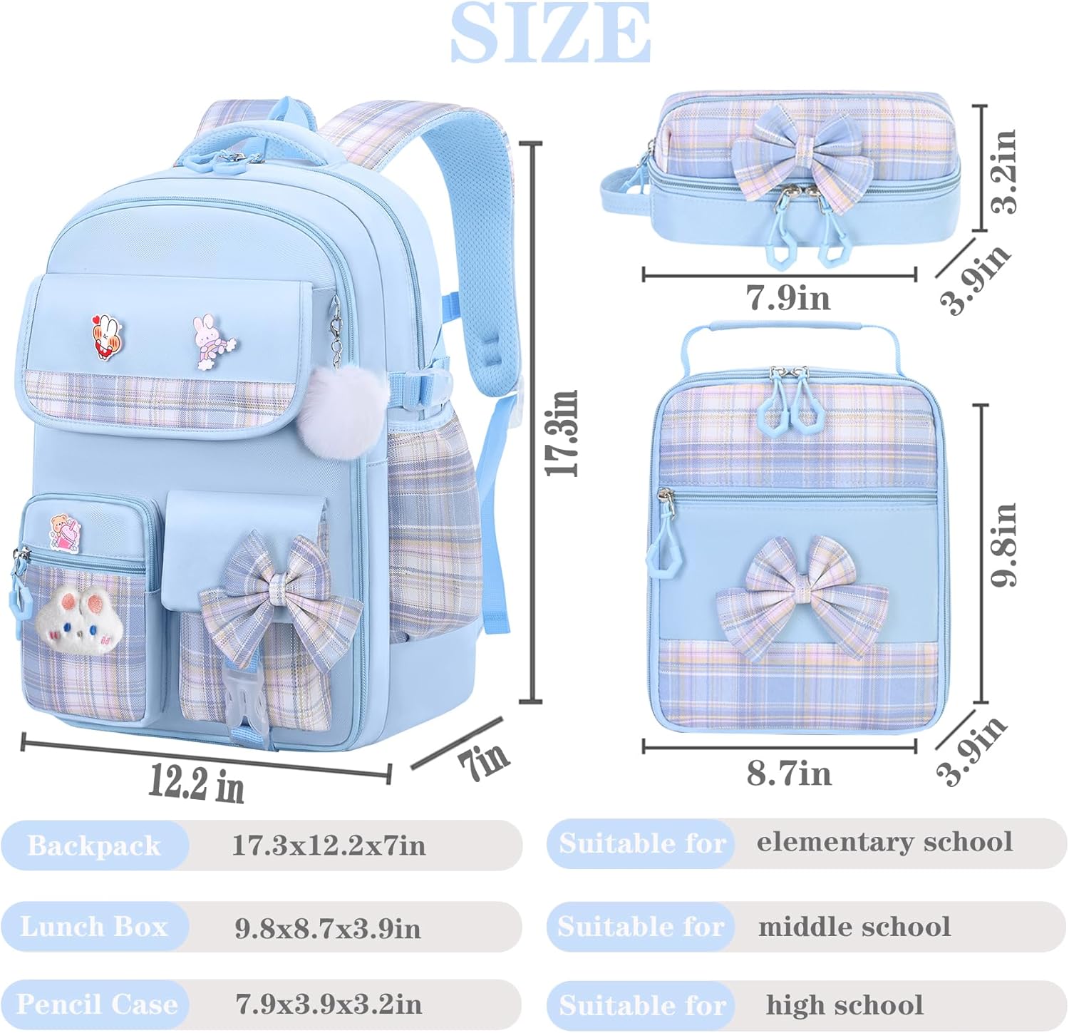 Girls Backpack,Kids School Backpack With Lunch Box Pencil Case Set,Cute Childrens Schoolbag For Girls - Image 2