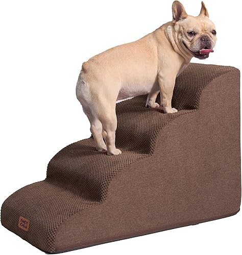 EHEYCIGA Rampa de escaleras curvadas para perros para camas altas de 19.7 pulgadas de alto, escalones de 4 escalones para perros y gatos pequeños,