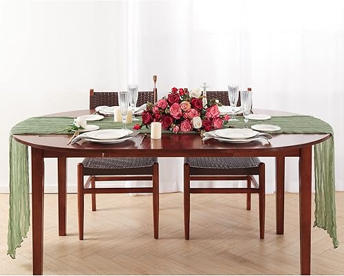 Miniatura 7 de Camino de mesa de gasa verde salvia de 10 pies, camino de mesa de gasa transparente a granel para fiestas de vacaciones, despedida de soltera,