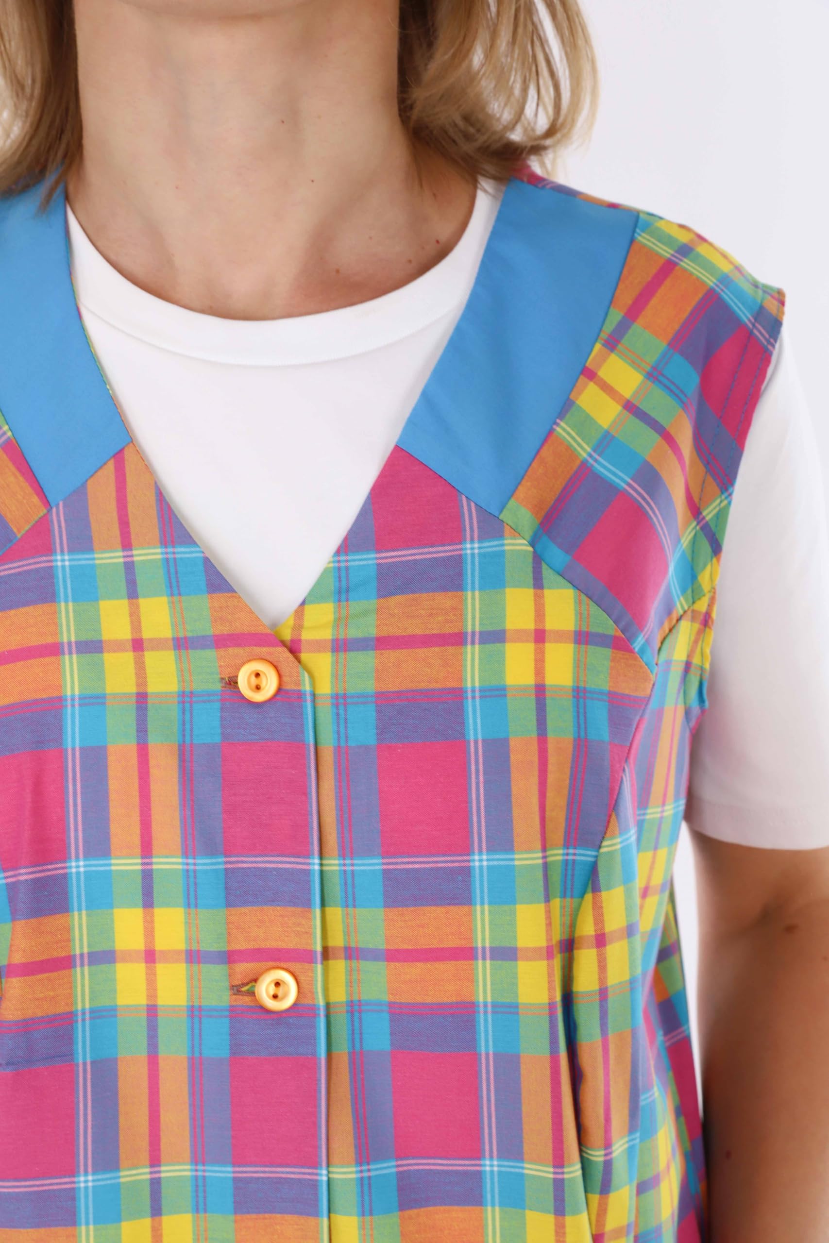 Blouse boutonnée pour femme - En tissu mélangé - À carreaux - Sans manches - Tablier de cuisine, Design 6, 48