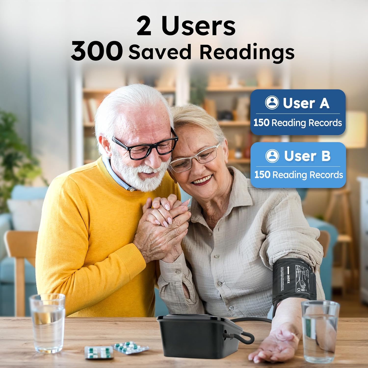 Upper Arm Blood Pressure Monitor for Home Use, Automatic Blood Pressure Monitor 8.6”-16.5”, Digital BP Machine, 2 User 300 Reading Memory, Blood Pressure Machine with Adapter and Storage Bag