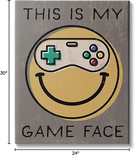 Miniatura 7 de Stupell Industries My Game Face Phrase Yellow Smiley Retro Controller, diseñado por Daphne Polselli - Lienzo decorativo para pared, 24 x 30 pulgadas
