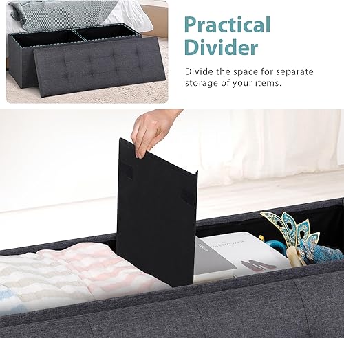 Miniatura 4 de ZenStyle Banco otomano de almacenamiento de 43 pulgadas, reposapiés plegable con asiento acolchado, baúl de almacenamiento largo para zapatos con