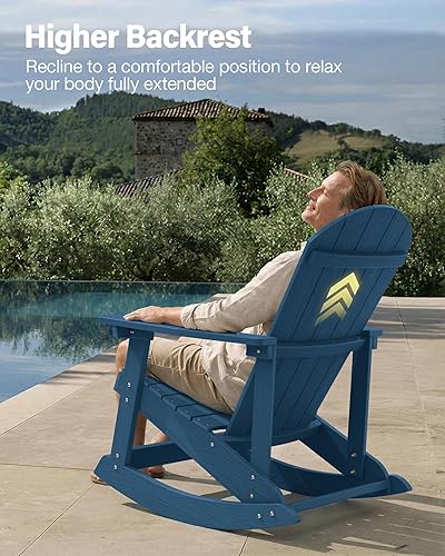 Miniatura 8 de YEFU Mecedora para exteriores, mecedora Adirondack, silla mecedora de patio con respaldo ancho, silla mecedora de gran tamaño con aspecto de madera