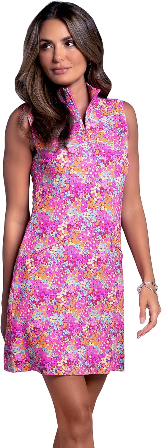 IBKUL UPF 50+ Sun Protection, Icefil Cooling, Moisture-Wicking Allana Print Sleeveless Mock Dress