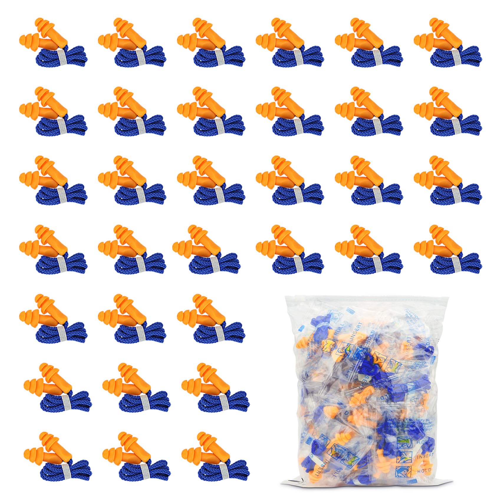 Tappi per le orecchie in silicone, 100 paia, protezione dell'udito per tiro, nuoto, sonno, cancellazione del rumore, con cavo, multicolore
