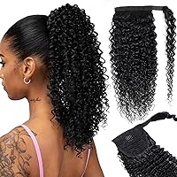 Vista 5 de Annora Extensión de cabello humano virgen brasileño con cola de caballo envolvente, cola de caballo para mujeres negras, color negro natural