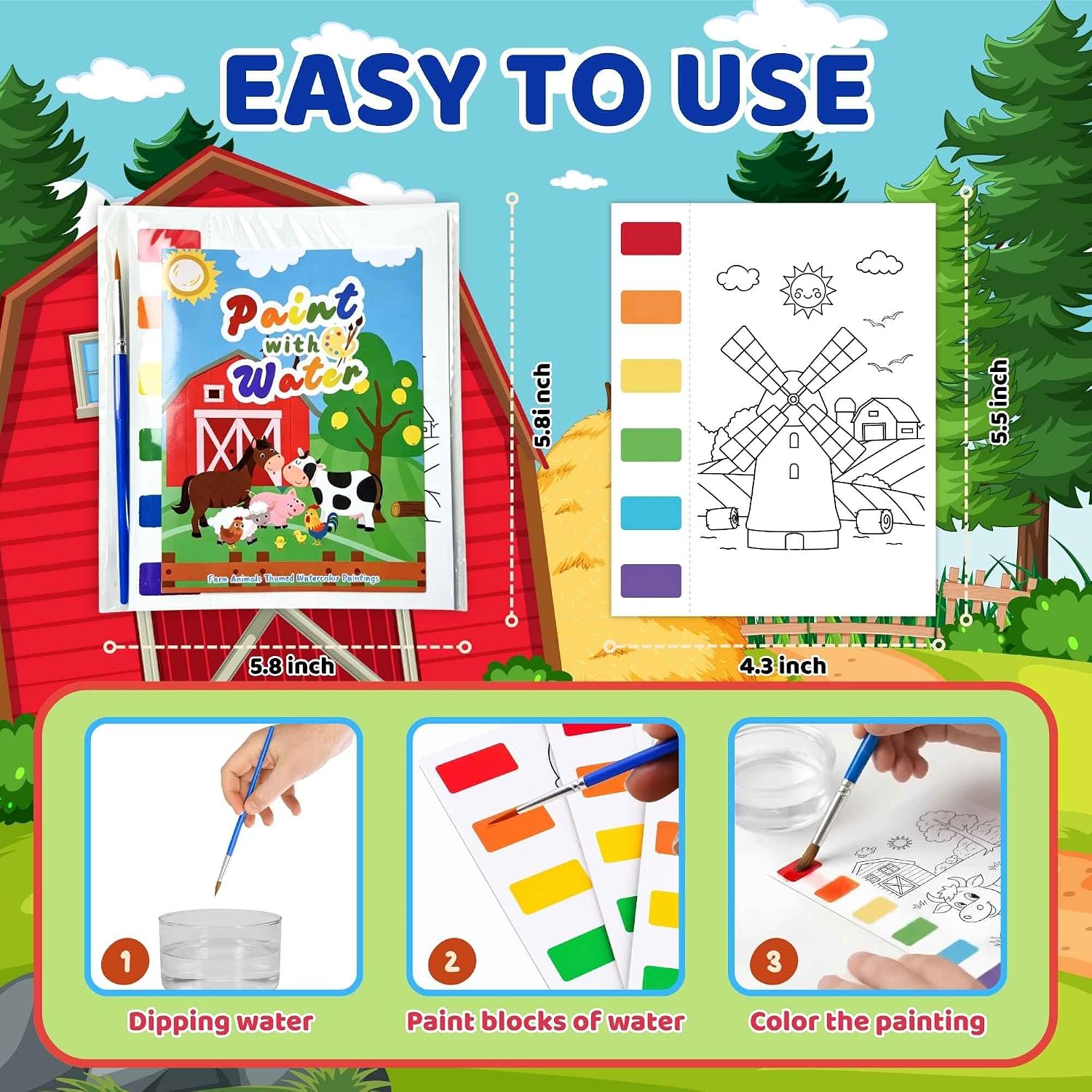 Zoyeven 144 Pcs Farm Animal Watercolor Coloring Books Farm Party Favors Farmhouse Gifts Barnyard Art and Crafts Well-Packaged Classroom Reward Prizes School Activity