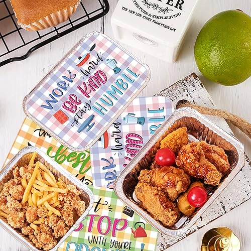 Miniatura 4 de BelleAngle Paquete de 24 sartenes motivacionales de aluminio con 6 diseños de tapas, recipientes de papel de aluminio desechables para hornear en