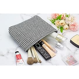 Makeup Bags for Purse Zipper Cosmetic Pouch Large Travel Canvas Make Up Organizer Tool Pouch for Women and Girls,Houndstooth Black