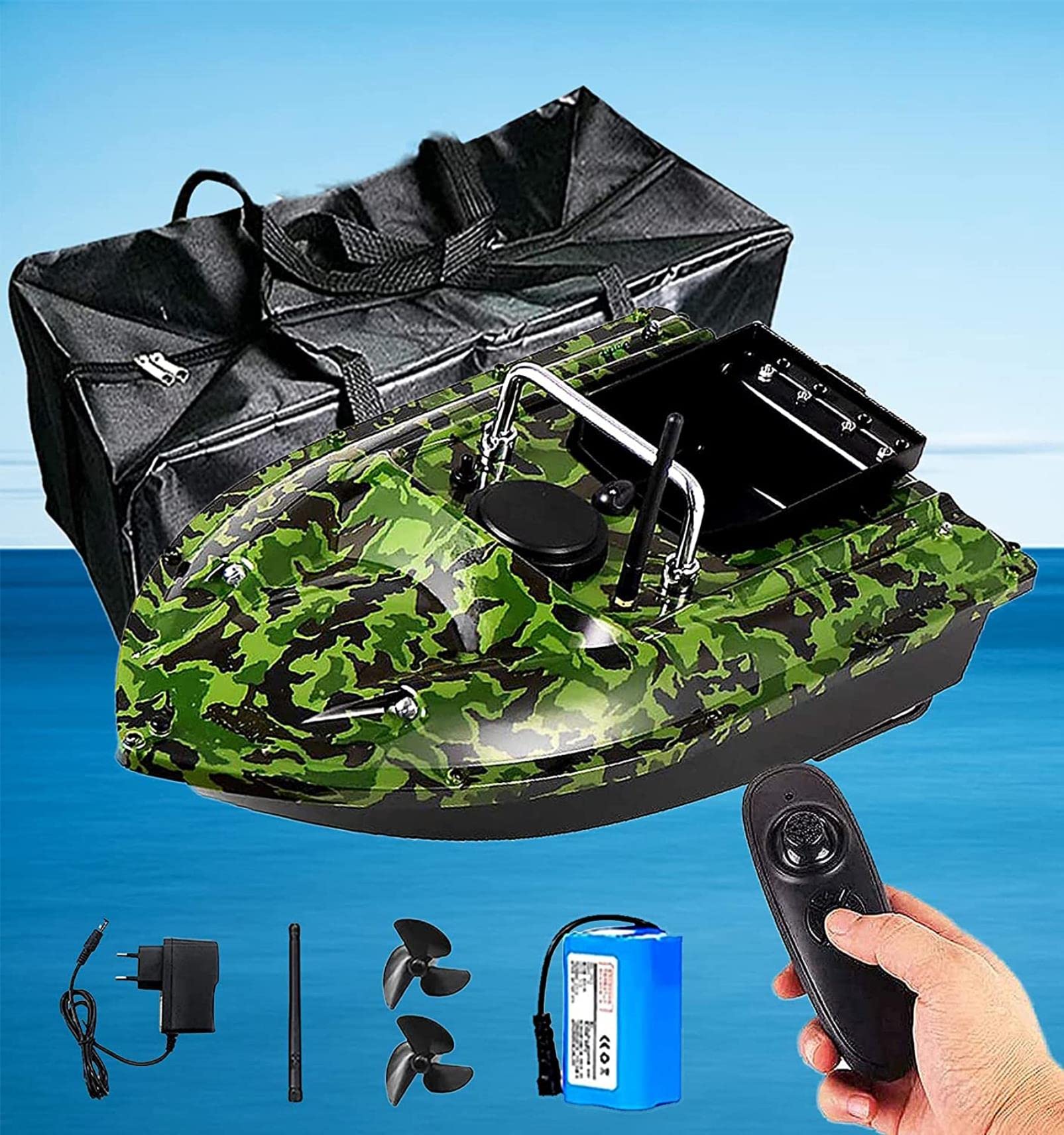Barco Teledirigido Cebador Pesca Carpfishing, Barco de Cebo Inteligente de Pesca, RC Bait Boat con Control de Crucero y Luz Nocturna LED, Adecuado para Uso Nocturno y Nublado