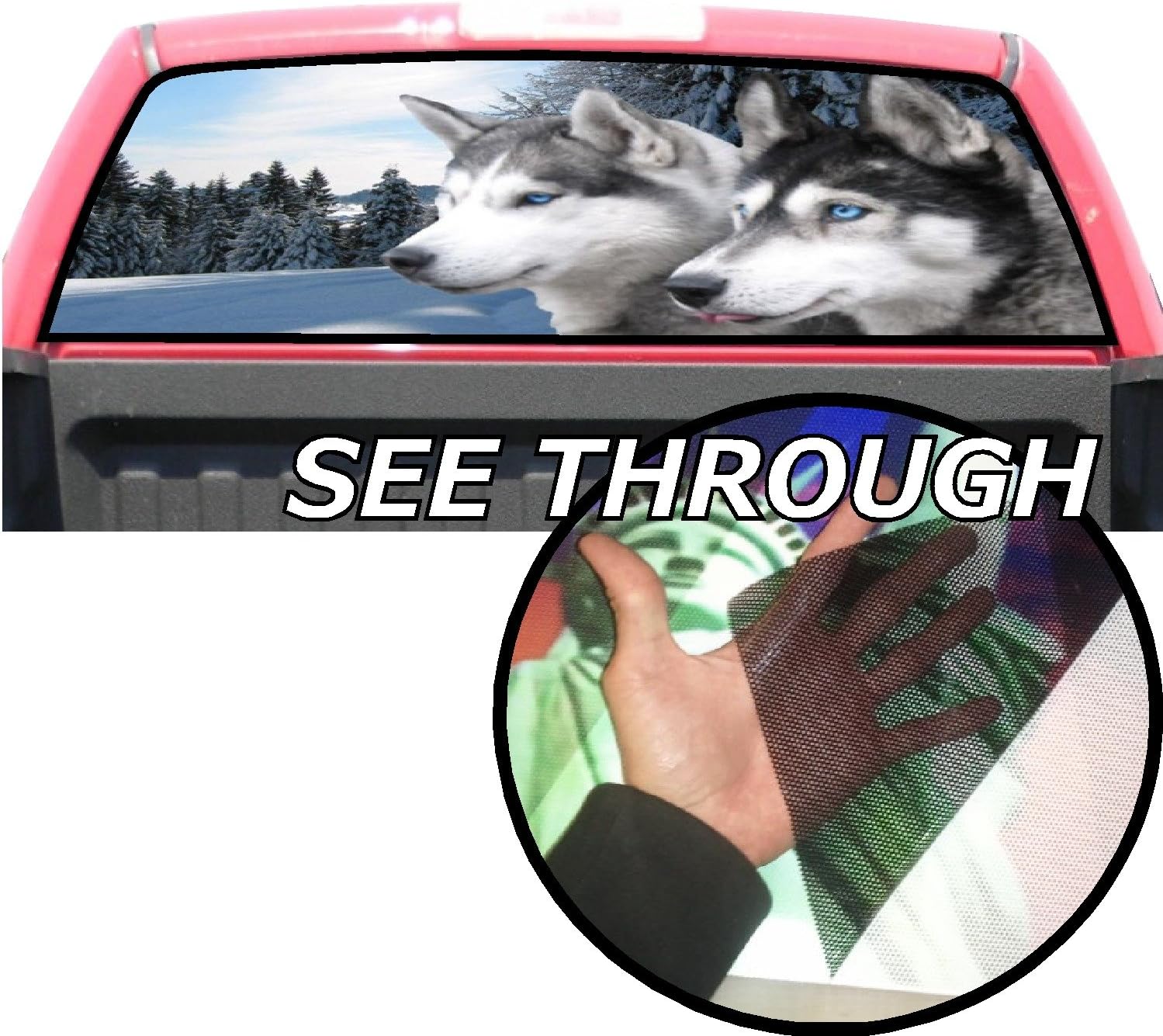 P228 Wolf Tint Rear Window Decal Wrap Graphic Perforated See Through Universal Size 65" x 17" FITS: Pickup Trucks F150 F250 Silverado Sierra Ram Tundra Ranger Colorado Tacoma 1500 2500