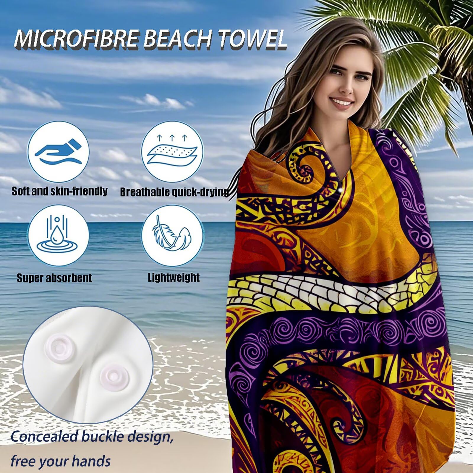 Telo Mare Microfibra, Telo Mare Grande 200x100 cm Set da 2, Antisabbia Asciugatura Rapida Assorbente Salvietta da Spiaggia Asciugamano per Palestra Piscina Viaggi Picnic, Regali Donna Pescare Q-769