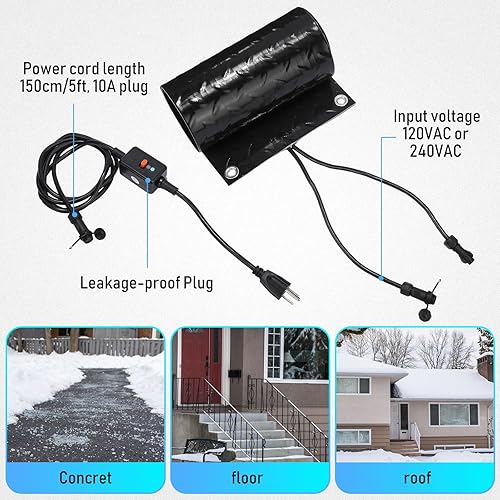 Vista 18 de Timgle 3 tapetes para derretir nieve, 10 x 30 pulgadas, tapete térmico de goma antideslizante con cable de alimentación, almohadilla térmica