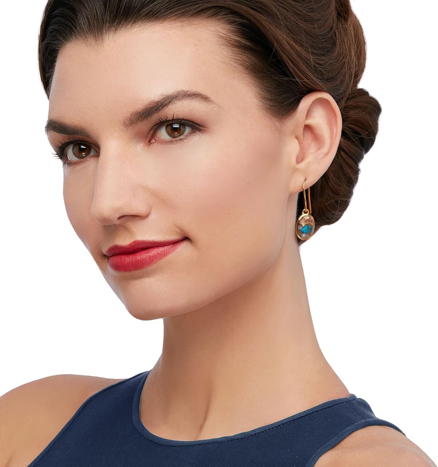 Ross-Simons Oval Kingman Turquoise Drop Earrings in 18kt Gold Over Sterling - Image 2