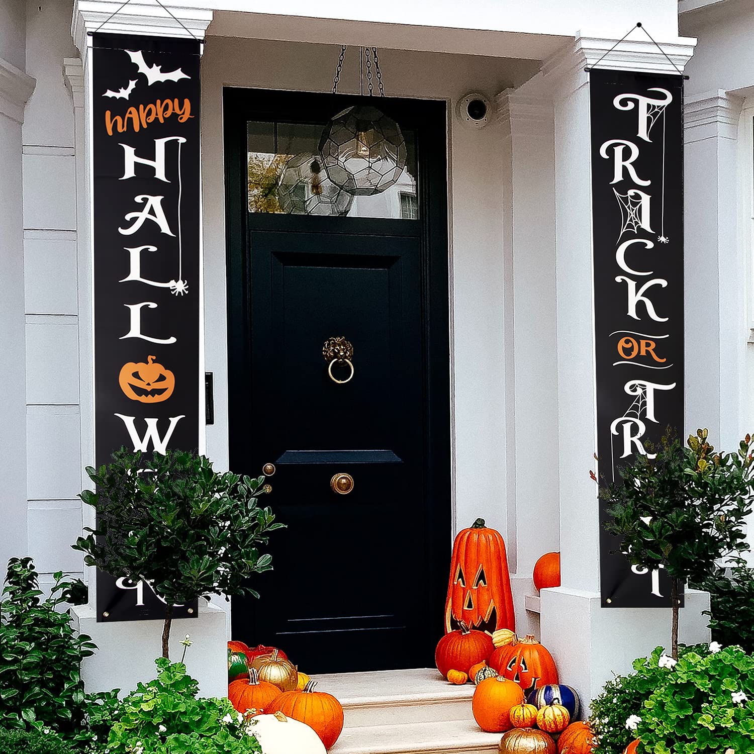 Dekoracje halloweenowe banery na zewnątrz cukierek albo psikus Happy Halloween dekoracyjny wiszący baner na drzwi wejściowe ganek podwórko znak wewnątrz dom dekoracja ścienna Halloween przyjęcie