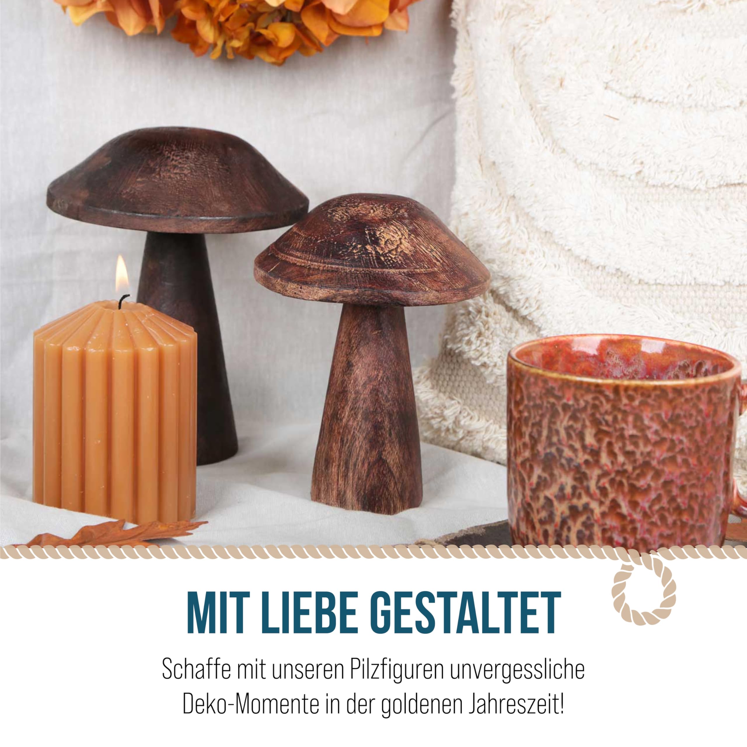 Holz-Pilze, 3 Stück: Herbstdeko Figuren, Tischdeko Pilz, Kleine Dekofiguren Herbst, Dekoration Tisch & Fensterbank, Fliegenpilz Fensterdeko, Deko Modern, Dekopilze Innen, Herbstfiguren Klein, 13-18 cm