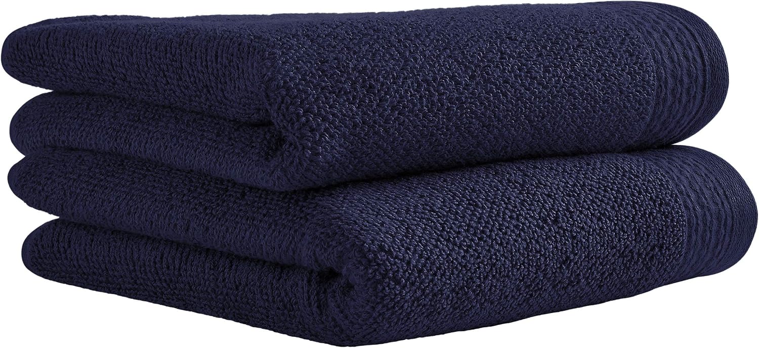 Amazon Brand – Rivet Popcorn Texture Organic Cotton Hand Towels, Set of 2, Navy