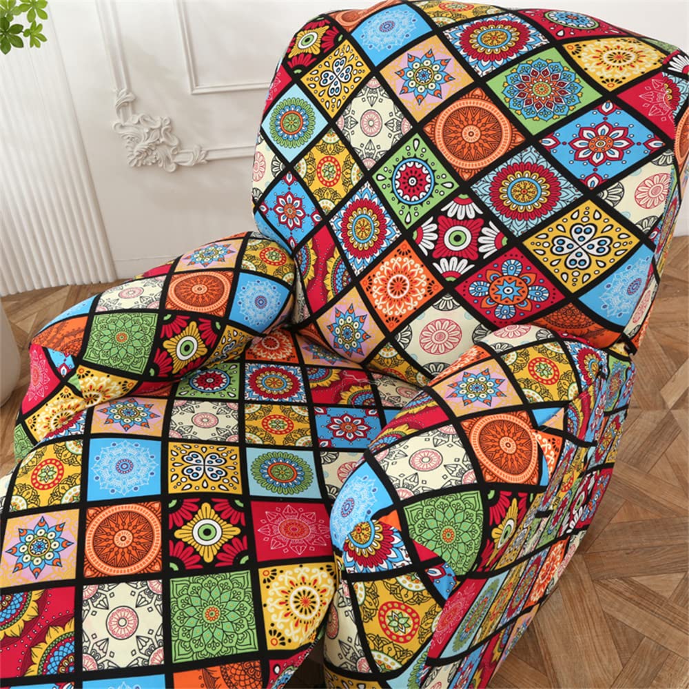 Copripoltrona Relax 4 Pezzi - Elasticizzato, Antiscivolo, Con Tasche, Stile Mandala - Foto 10