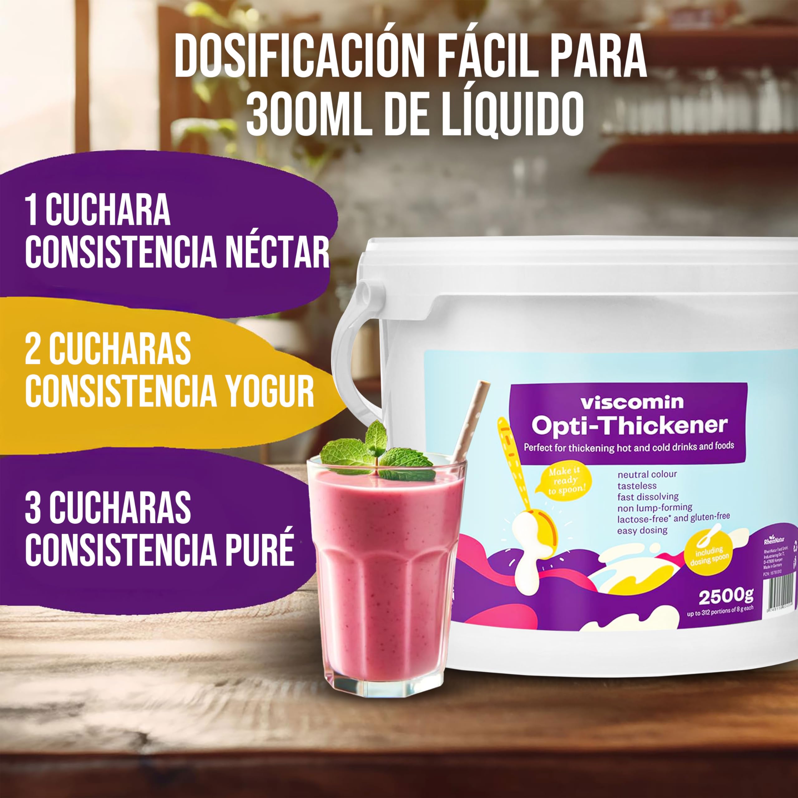 RheinNatur Viscomin Polvo espesante 2,5 kg - Polvo espesante para bebidas y alimentos - Espesante para espesar bebidas y alimentos - Natürliches Verdickungsmittel