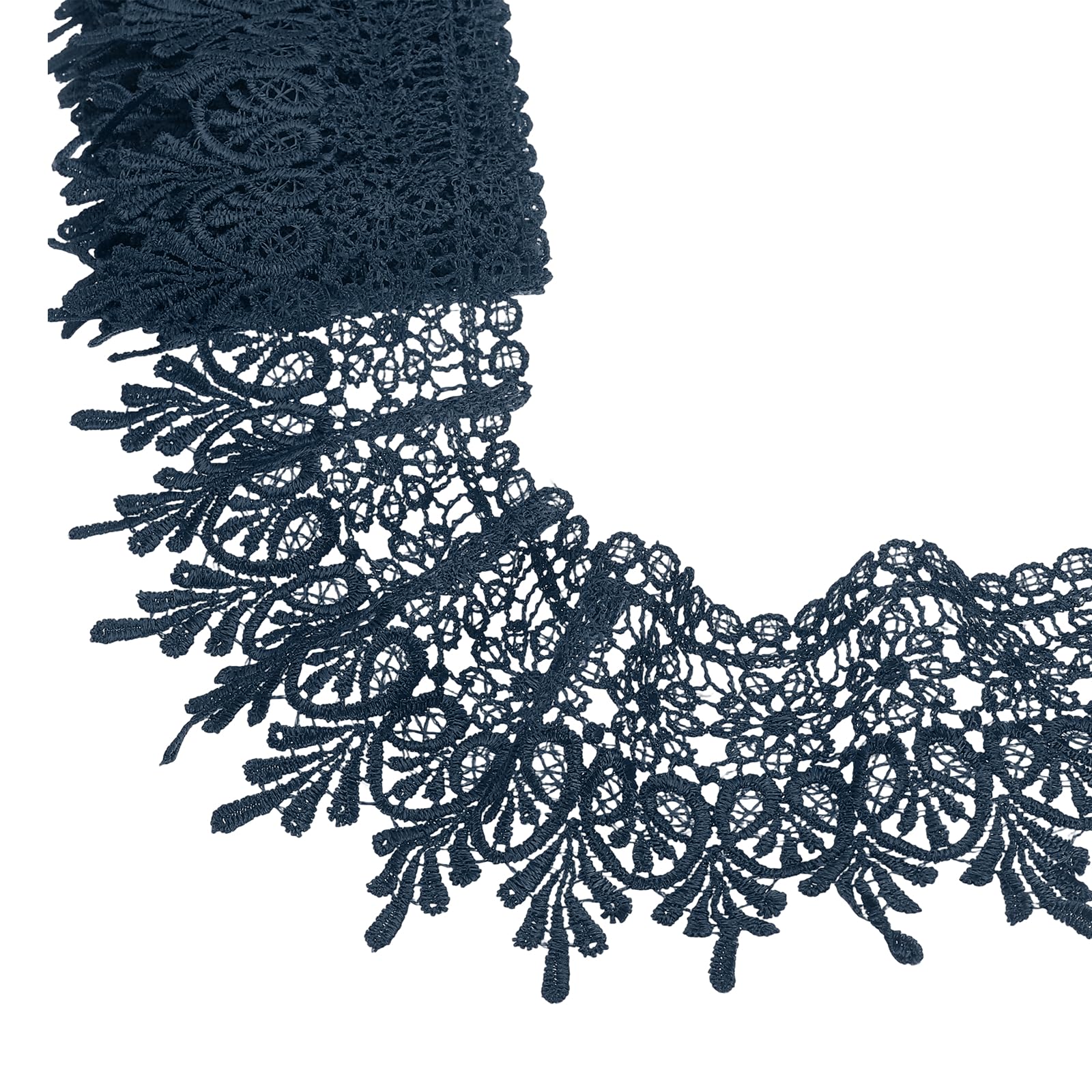 sourcing map 3-3/4 Inch Lace Trim Fabric Lace Vintage Flower Ribbon by the Yard Embroidered Edge for Sewing Dress Pillow Clothes Bag Curtain Bridal Decor DIY Crafts Table(Navy Blue 3 Yards)