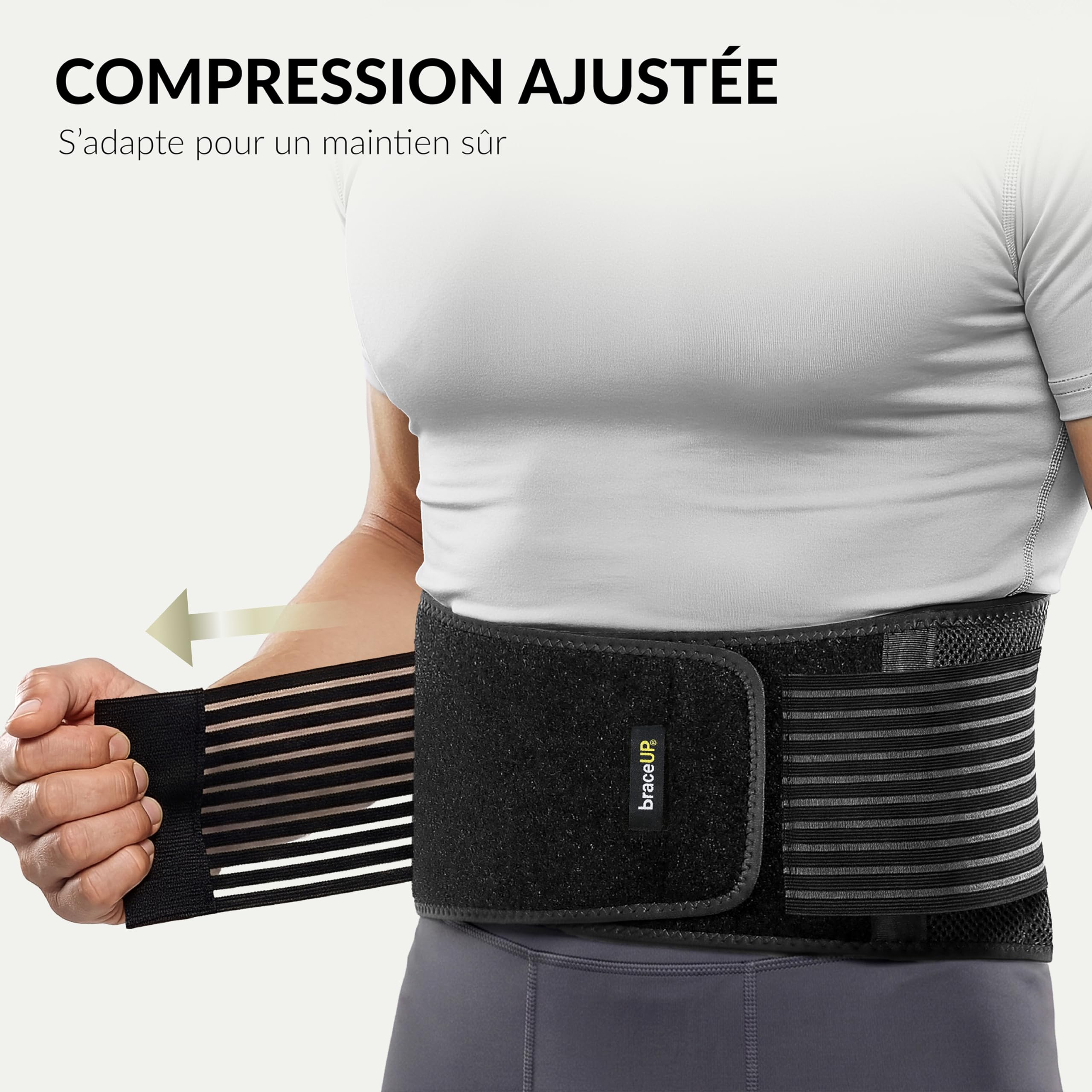 BraceUP Ceinture Lombaire, Ceinture Dorsale Pour Hommes et Femmes - Orthèse Dorsale Légère et Respirante Pour le Soutien du dos et le Soulagement de la Douleur (XXL 110-130 cm)